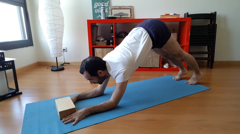 pincha mayurasana preparativa con ladrillo