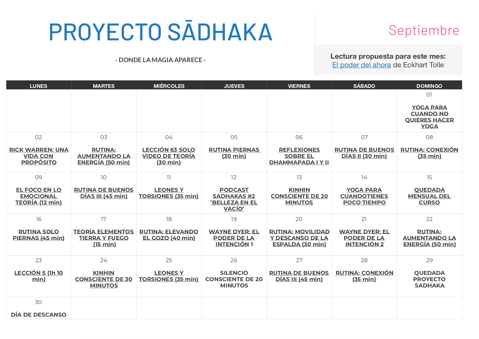 calendario septiembre proyecto sadhaka